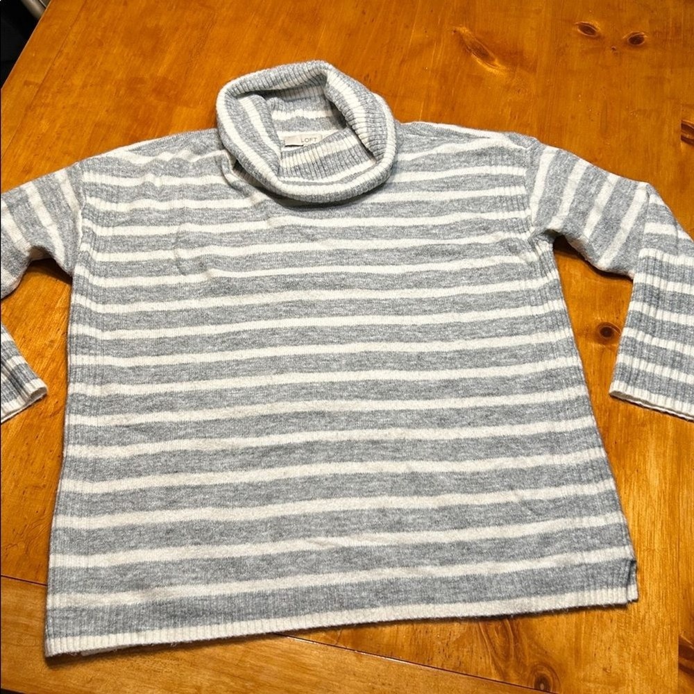Loft Nautical Preppy Cottagecore Striped Cowl Neck Sweater Long Sleeve Knit - Picture 8 of 9